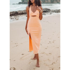 NEW Show Me Your Mumu Luca Midi Dress in Cantaloupe Orange